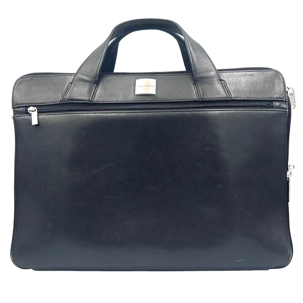 Vintage Porsche Design Black Leather Laptop Briefcase Y2K Luxury Corporate Sleek